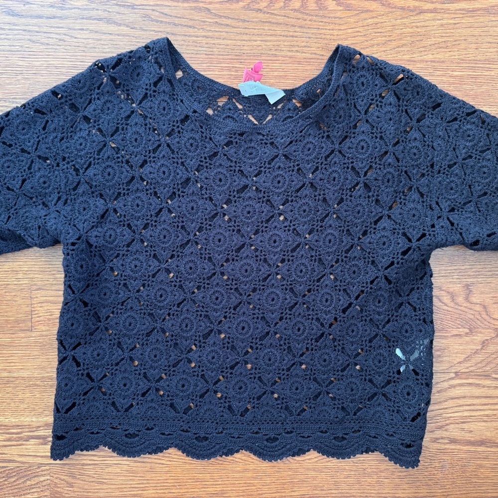 Sezane Black Lace Crochet Blouse